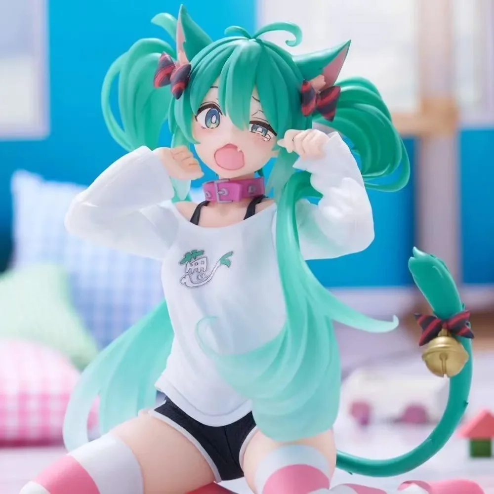 Hatsune Miku Desktop Action Figure 11cm Neko T-Shirt Ver. Anime Figurine Kawaii Girl Model Toy Gift