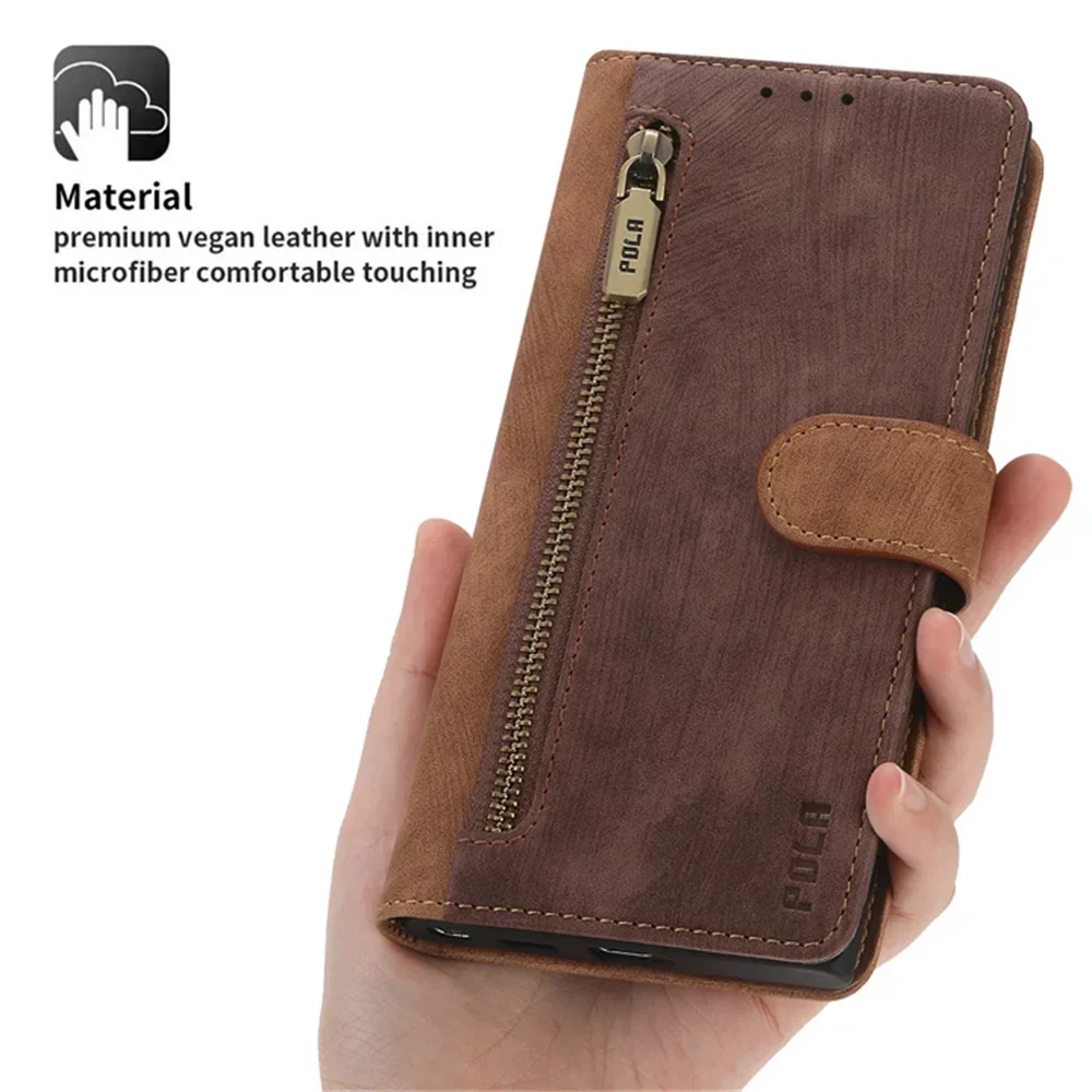 Premium RFID Leather Zipper Wallet Case for Motorola Edge and Moto Series