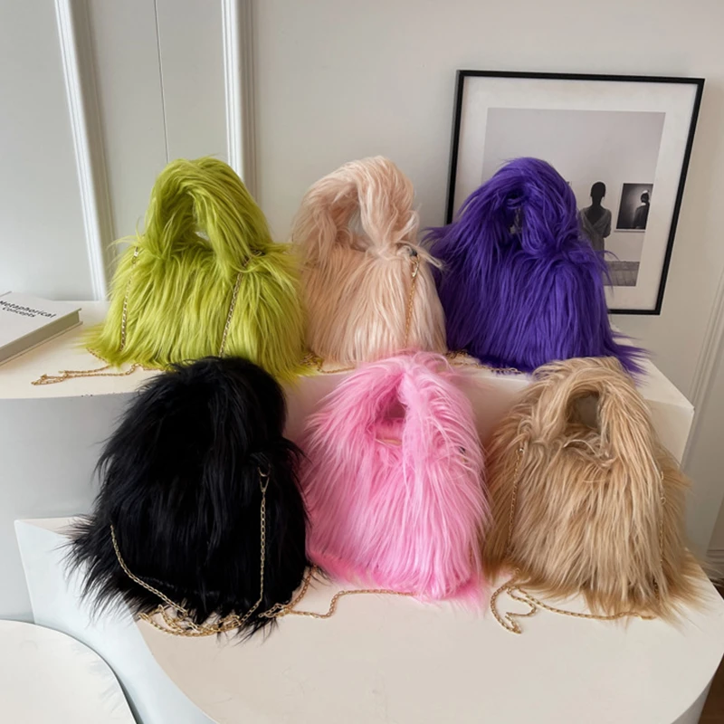 FAZED★韓国★人気★FLUFFY FUR BAG 3色 Bigサイズが可愛い Winter Faux Fur Shoulder Bag for Women Trendy Fuzzy Handbags