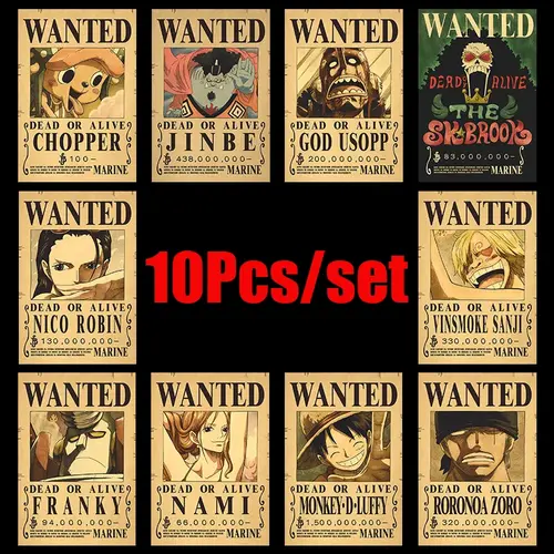 10Pcs Anime One Piece Luffy Wanted Vintage Posters Set for Room Wall Decoration Cartoons Zoro Wanted Painting Stickers Toys Gift - Image 4