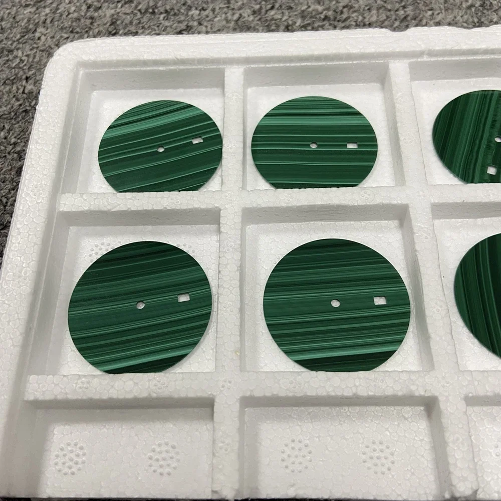 Round Flat 28.5mm Natural Green Malachite Stone NH35 Watch Dial CNC Cut On Sale