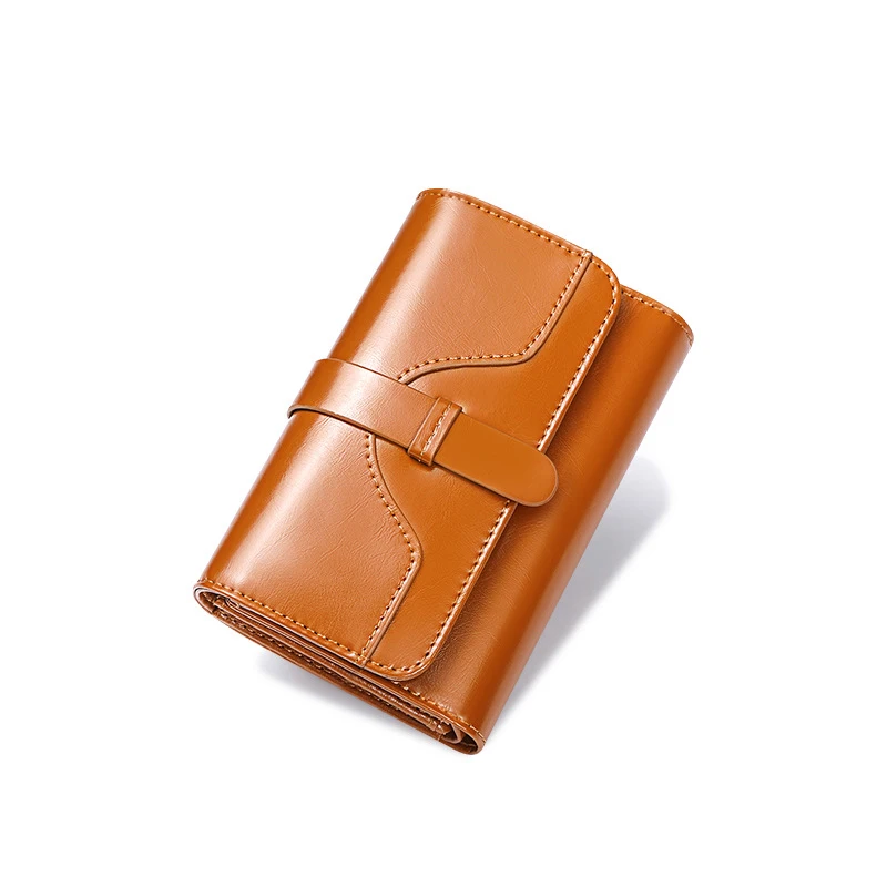 Trifold Billfold Cowhide Genuine Leather Wallet for Women Short Purses Card Slots ID Windows with Coin Pocket