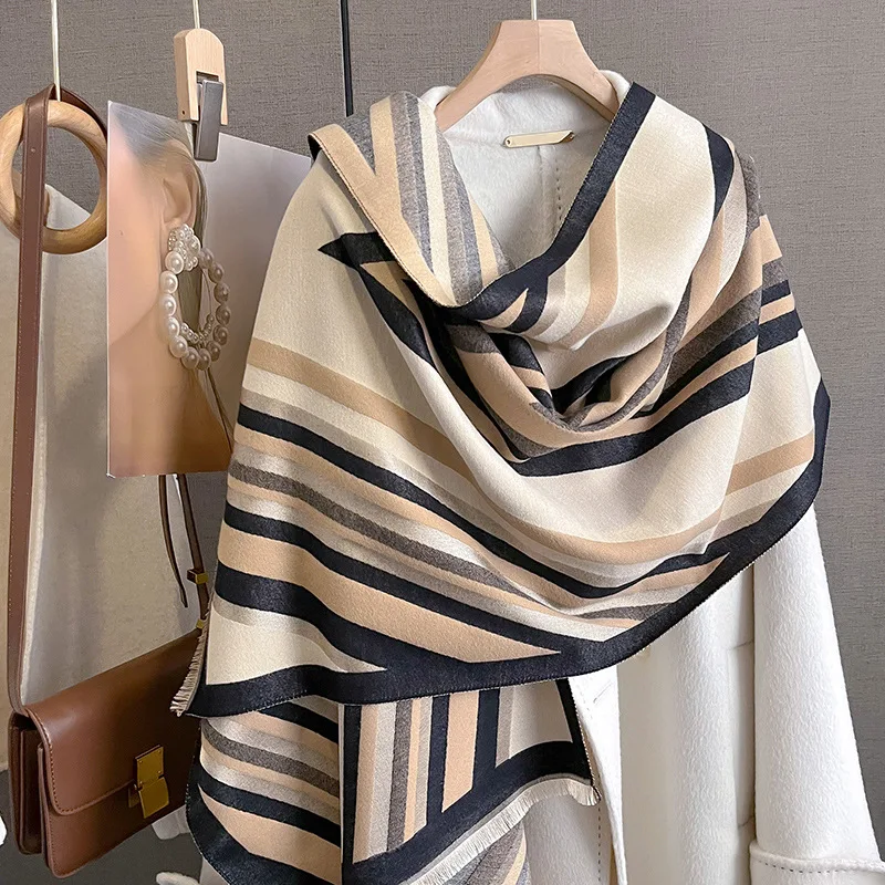 Cachecol de caxemira com estampa de 53 cores da moda, xale grosso e quente de inverno para mulheres, novo cobertor de pashmina e lenço de pescoço_voghion.com
