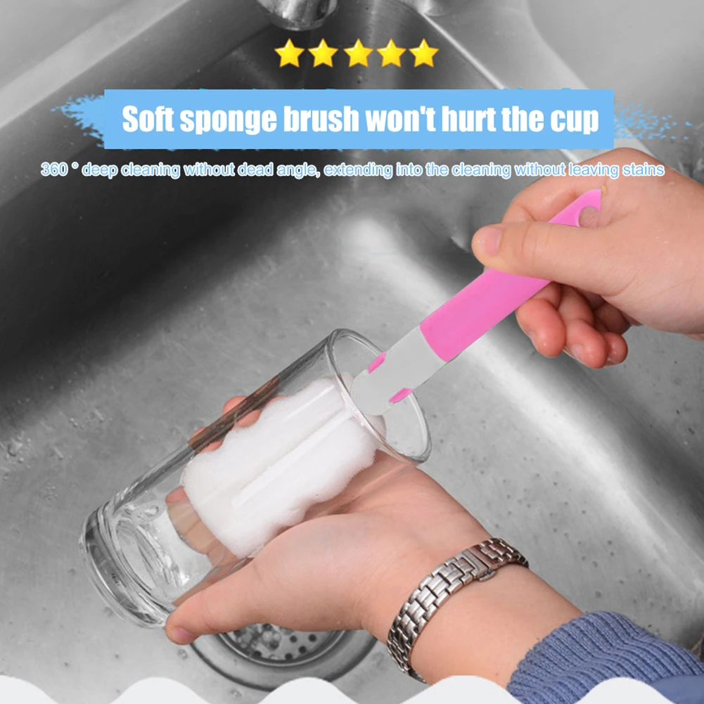 20/30cm Bottle Cleaning Brush Long Handle Soft Sponge Brush Water Bottle Glass Cup Washing Cleaner Tool For Bottle Vacuum Flasks 2