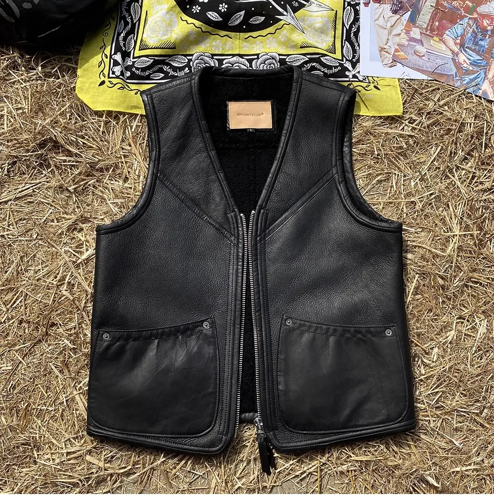 High grade casual fur vest.100% natural sheepskin with wool cloth.American retro casual leather vest,warm wear.genuine fur 3