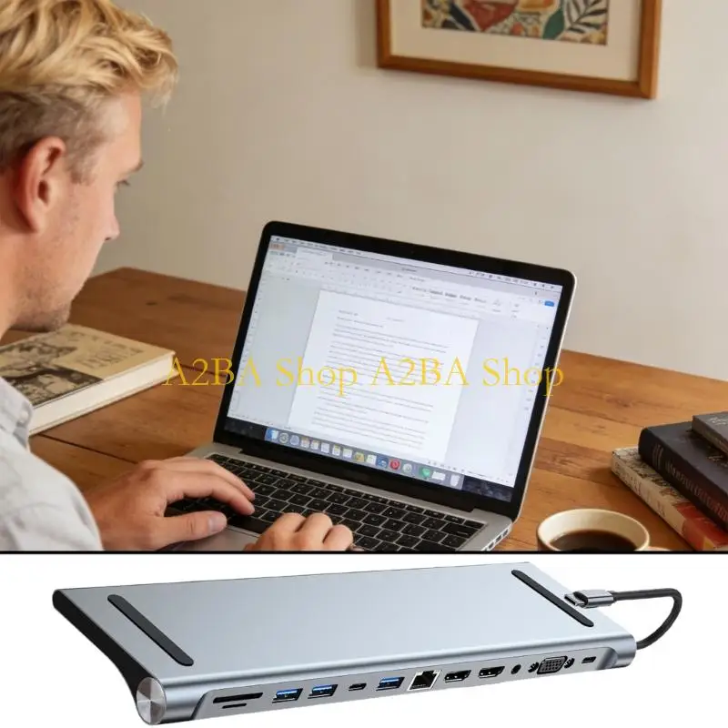 A2BA USB C 도킹 스테이션 4K 30Hz HDTV 멀티포트 어댑터 도킹 스테이션 USB3.0 USB2.0