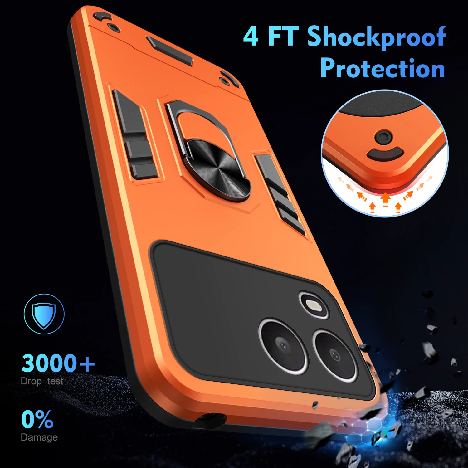 Shockproof Armor Case with Built-in Metal Stand and Magnetic Ring Holder