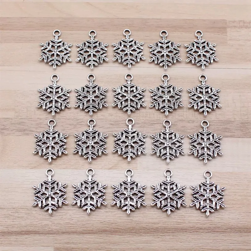 210 Stück antiksilberfarbene Schneeflocken-Anhänger, 22 x 17 mm, DIY-Halsketten, Armbänder, Ohrringe, Schmuckherstellung # 2687