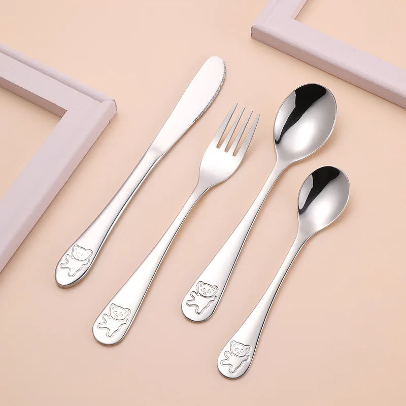 Cartoon Bear Spoon Fork Knife Cutlery Set for Kids Travel Portable Cute 304 Stainless Steel Kitchen Dinnerware Set Tableware