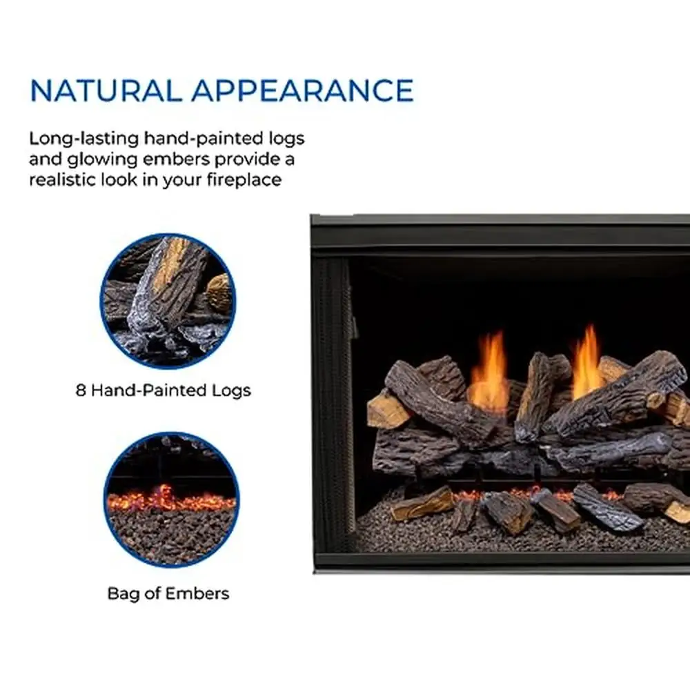 Ventless Fireplace Logs Set Remote Control Dual Fuel 33000 BTU Natural Gas Liquid Propane Stacked Red Oak Hand-Painted Ceramic 3