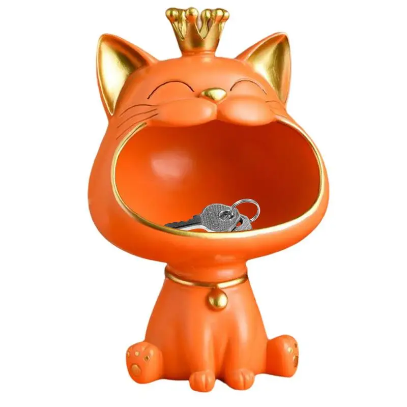 

Resin Lucky Big Mouth Cat Statue Sculpture Home Table Decoration Miniature Figurine Sundries Storage Box Modern Art Ornaments