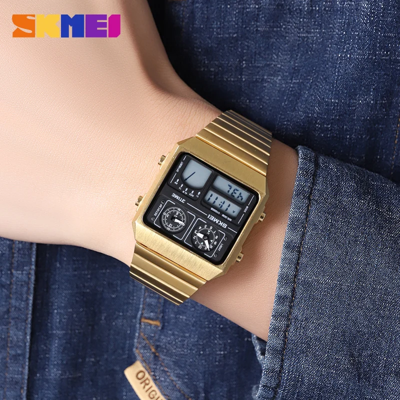 SKMEI Digital Watch Waterproof Digital StainlessSteel Thermometer Sports  Watch Men's Leisure Business Electronic Watch Clock LED