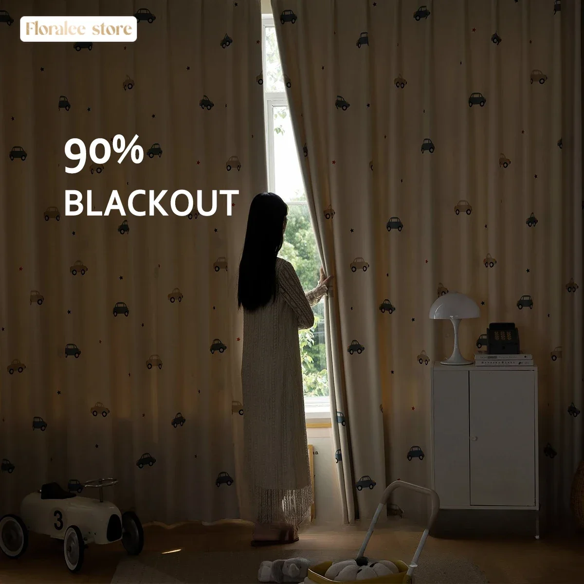 Ins Style Children's Room  Cartoon Curtains Car Bedroom Safe Curtains Blackout Curtains for Living Dining Room Bedroom Home 3