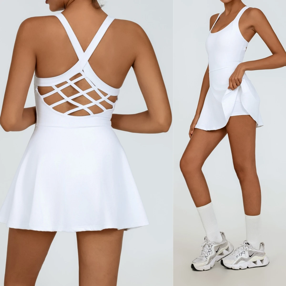 Women's sports beautiful back dress Removable chest cushion cushion breathable outdoor yoga tennis skirt badminton Training
