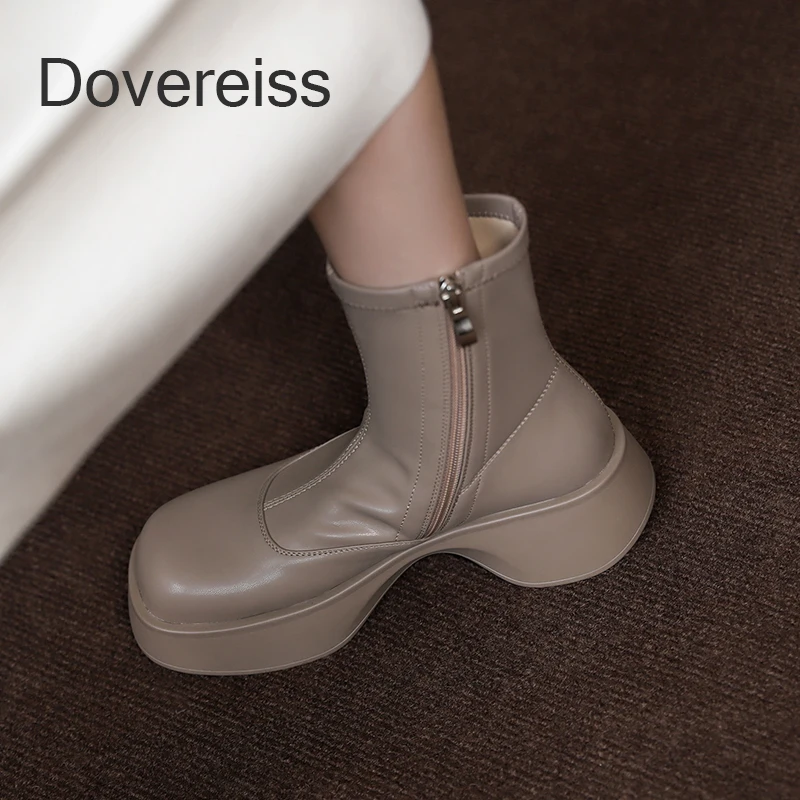 

Dovereiss 2022 Fashion Women Shoes White 3CM Ankle Waterproof Ankle Boots Winter Sexy Genuine Leather Casual Matin Boots 40