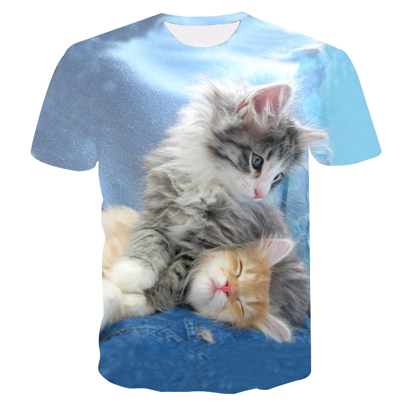 Cat Girls T Shirt Clothes Boys Girls Animal Children 3D T-Shirt Kids Summer Cat Lively Cute Funny Baby T Shirts Tops 2023 3-14Y