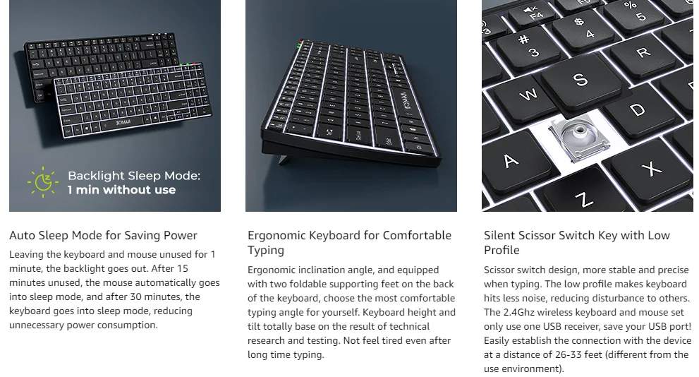 Wireless Rechargeable Ultra Slim Keyboard and Mouse Combo - Illuminated 24G USB Set