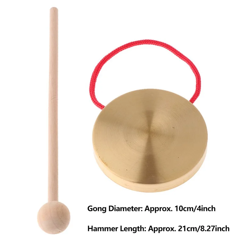 Tibetan Cymbals Drum Cymbal Kit Chinese Gong Instrument 4 Inch Mini Hand Gong Copper Cymbals Drum With Wooden Stick Chapel Opera Percussion Kids Toy Traditional Musical Instrument