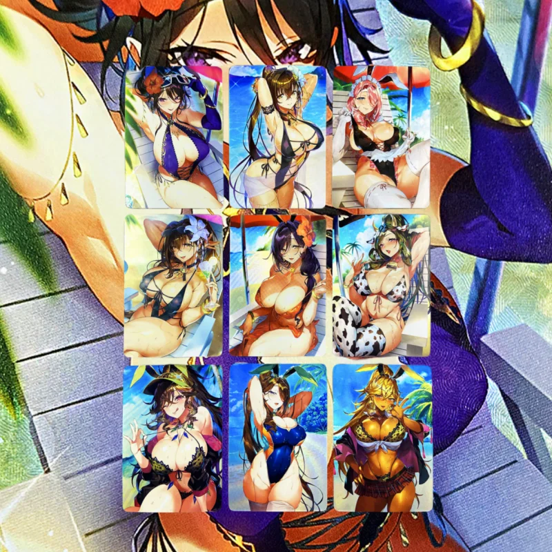 

9Pcs/Set ACG Sexy Cards Anime Game Bunny Girl Swimwear Lure Chest Anime Collection Refraction Craft Flash Cards DIY Toys Gift