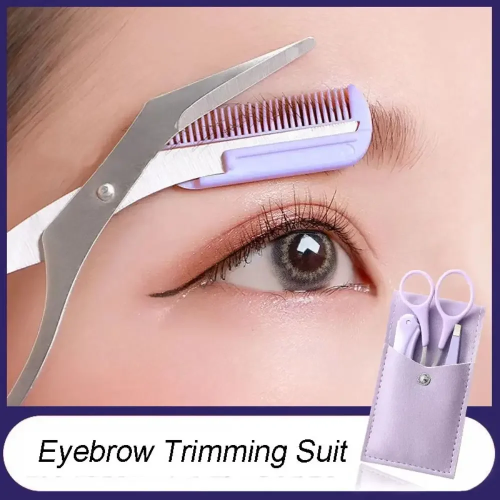 Shaping Beauty Tool Stainless Steel Eyebrow Trimming Suit Portable Safety Eyebrow Comb Smooth Hair Removal Tweezers Men