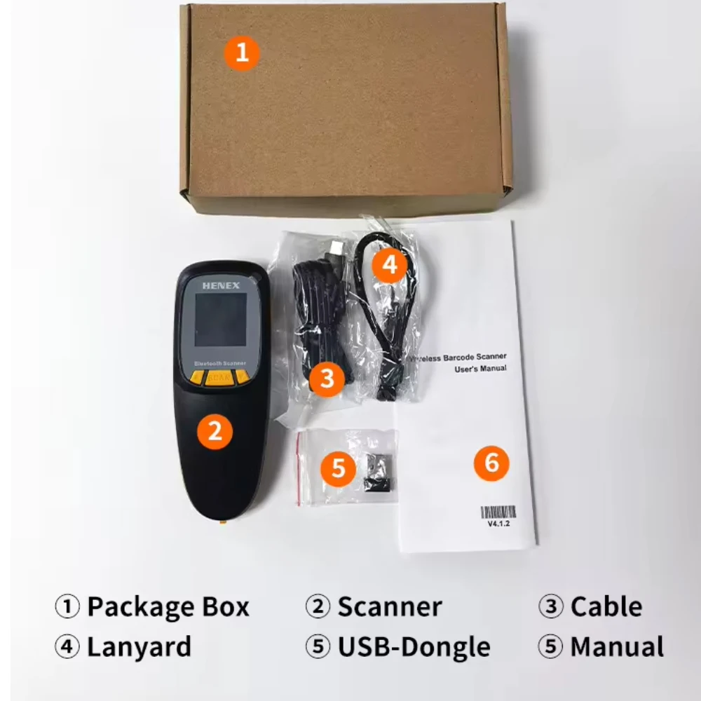 Henex 저렴한 가격 무선 2D 재고 창고 관리 스캐너, BT 및 USB 유선 및 2.4 무선 바코드 리더, 3 인 1, 1MP