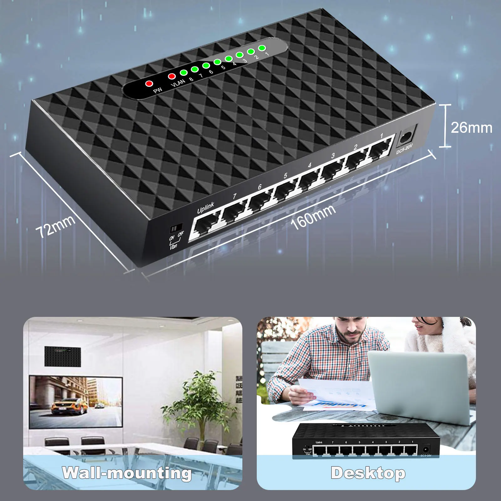 Terow-switch Gigabit de Rede Portas 1000mbps Smart Ethernet Switcher Alto Desempenho Hub Rj45 Internet Splitter Plug And Play - Imagem 3