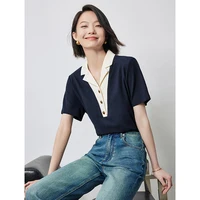 TOYOUTH Women Contrasting Colors POLO Collar T-shirt 2025 Summer New Short Sleeved Top - Image 3