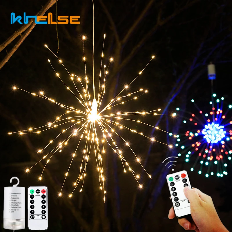 LED Starburst String Light Outdoor 120/150/200 LED Copper Wire Hanging Firework Fairy Lights for Party Garden Christmas Decor