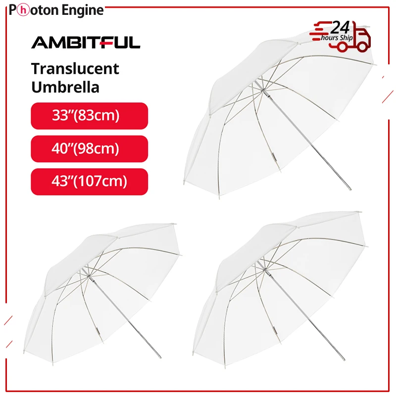 AMBITFUL 스튜디오 플래시 스트로브 조명용 반투명 우산, 화이트 소프트..