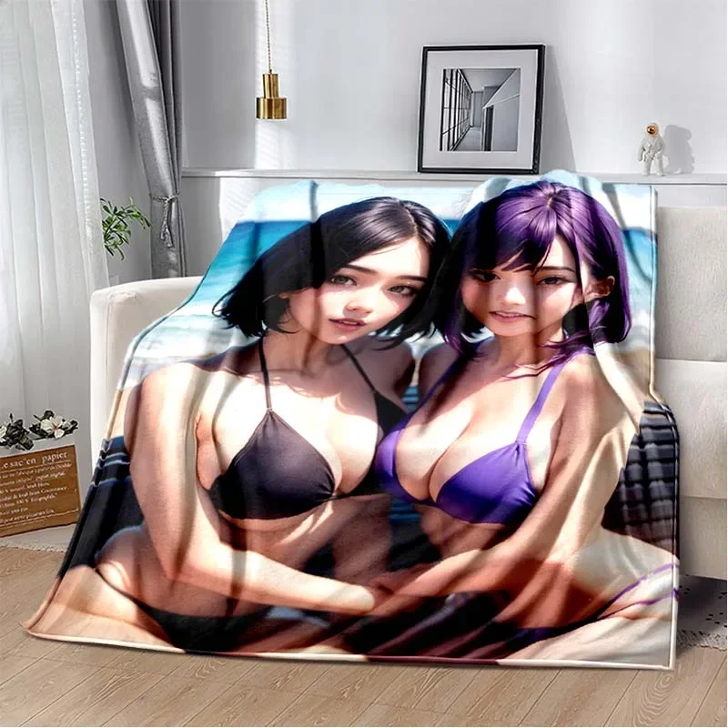 

Sexy Anime Girl Beach Bikini Party Beauty Soft and Comfortable Adult Thin Sleeping Blanket Picnic Blanket Fashion Bed Sheet