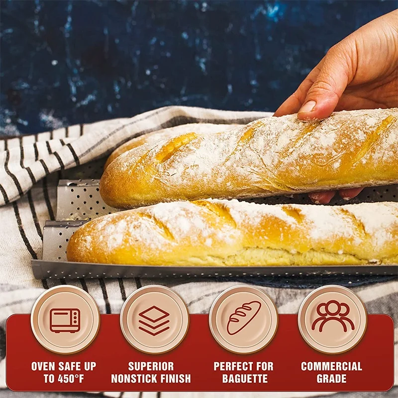 Nonstick Perforated French Bread Baking Pan Carbon Steel Baguette Pan Wave Loaves Loaf Bake Mold Kitchen Tray Tools baking pan baking pan tray bread mold bread baking pan