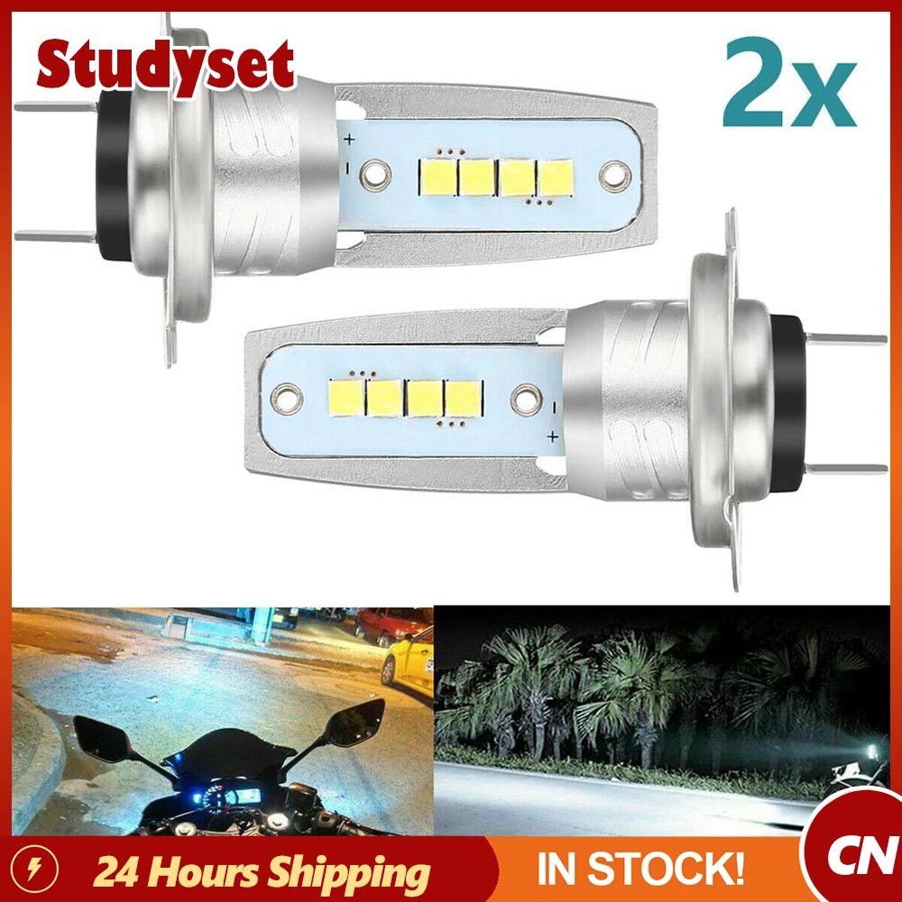 2pcs Motorcycle H7 Led Headlight Bulb Kit Hi/lo Beam Headlamp Bulbs