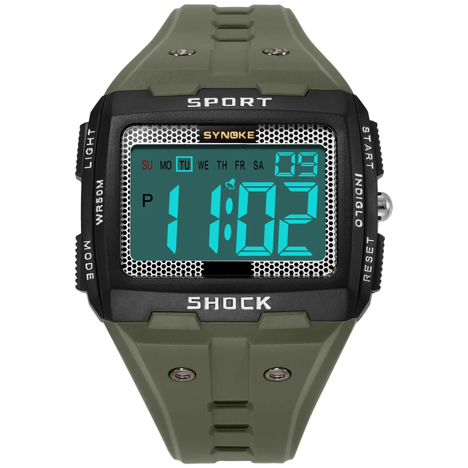 Men's Sports Waterproof Night Glow Watch - Large Screen Square Design for Outdoor Running and Camping