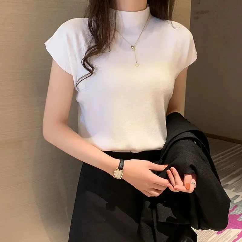 

Thin Sweater Half Turtleneck Slim Fit Basic Pullovers 2023 New Korean Knit Tops Bottoming Womens Sweater Stretch Jumpers