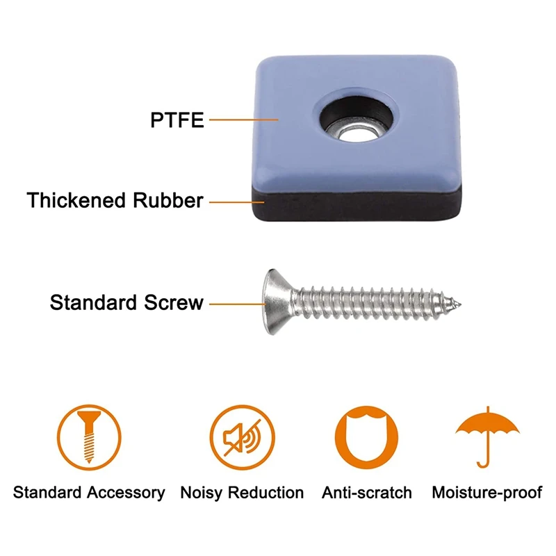 16PcsFurnitureSliders40MmFurnitureLegProtectorsWithScrews