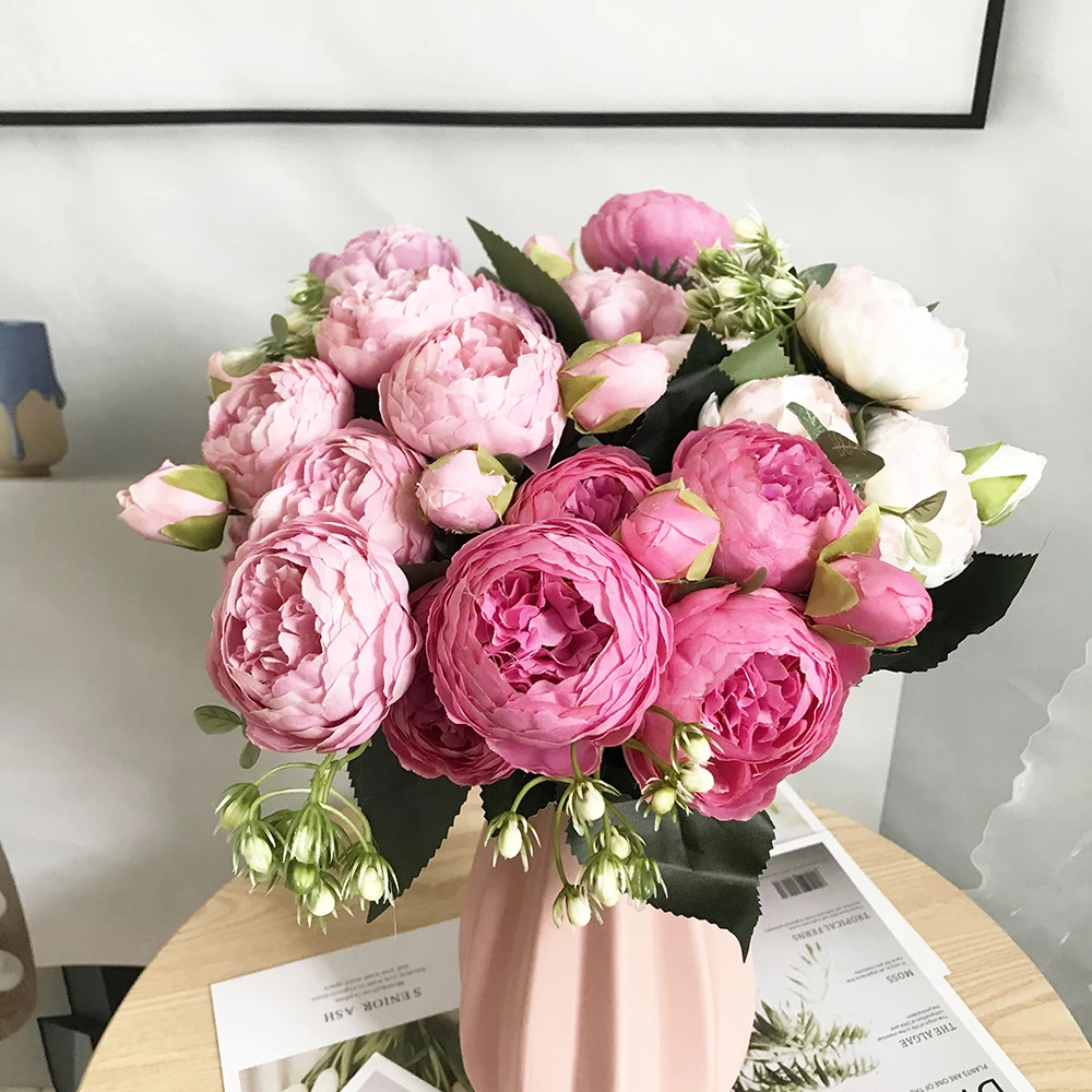 Petit bouquet de roses et de pivoines artificielles en soie, magnifique  bouquet de fleurs, pour décoration de mariage, pour la maison, printemps,  2022 | AliExpress