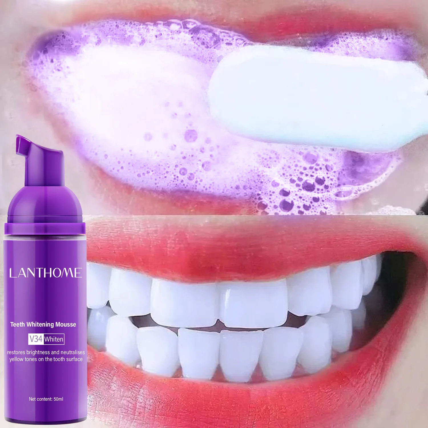 50ML V34 Yellow Teeth Toothpaste Foam Cleaning Removing Tooth Stain Oral Cleaning Product