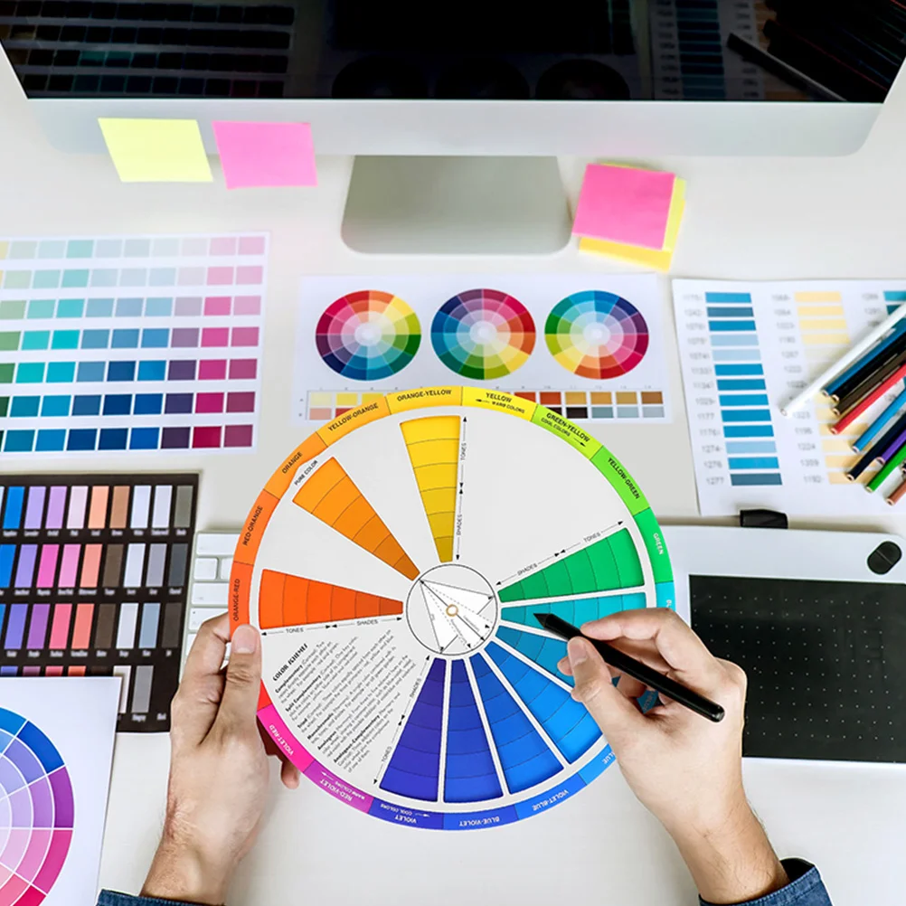 회전식 컬러 휠 차트 2개, 미술 교육 도구, 그림 그리기, 메이크업 색상 혼합 가이드