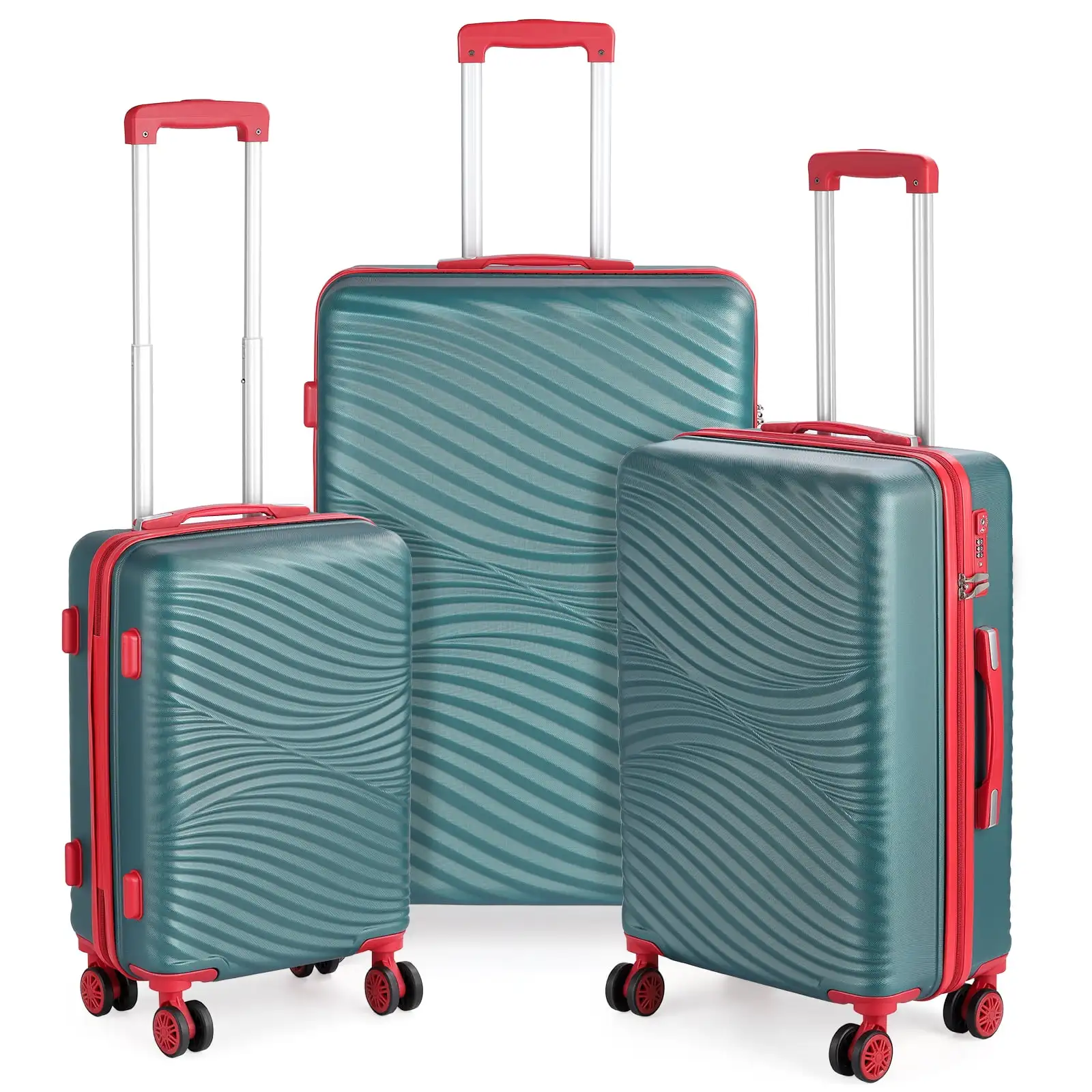 

Hikolayae Wave Collection Hardside Spinner Luggage Sets in Jade Green, 3 Piece - TSA Lock