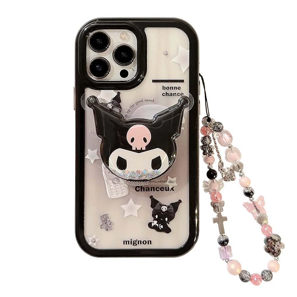 Cute Cartoon Anime Role Kulomi Bracket Phone Cases for IPhone 11 12 13 14 15 Pro Max Soft Anti-fall Protect Cover with Lanyard