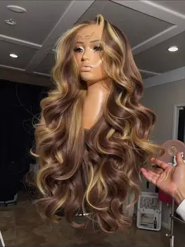 34 Inch Ombre Honey Blonde Human Hair 13x4 Highlight Body Wave Lace Front Wig 5X5 Pre Plucked With Baby Hair Wear And Go 1