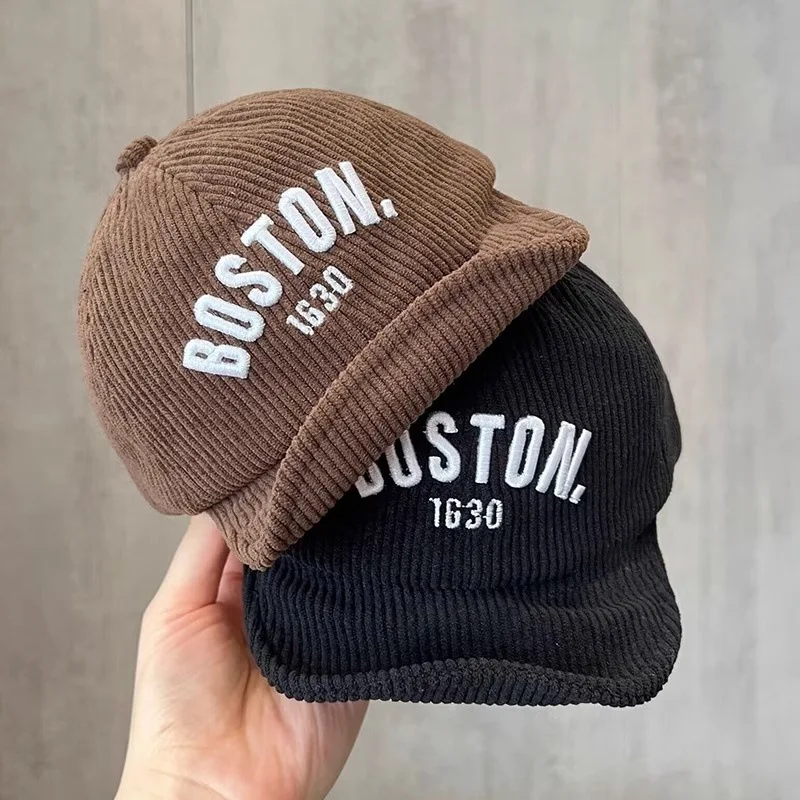 Korean Letter Baby Baseball Cap Autumn Corduroy Baby Boy Girl Peaked Hat Toddler Kids Adjustable Sun Hats 2