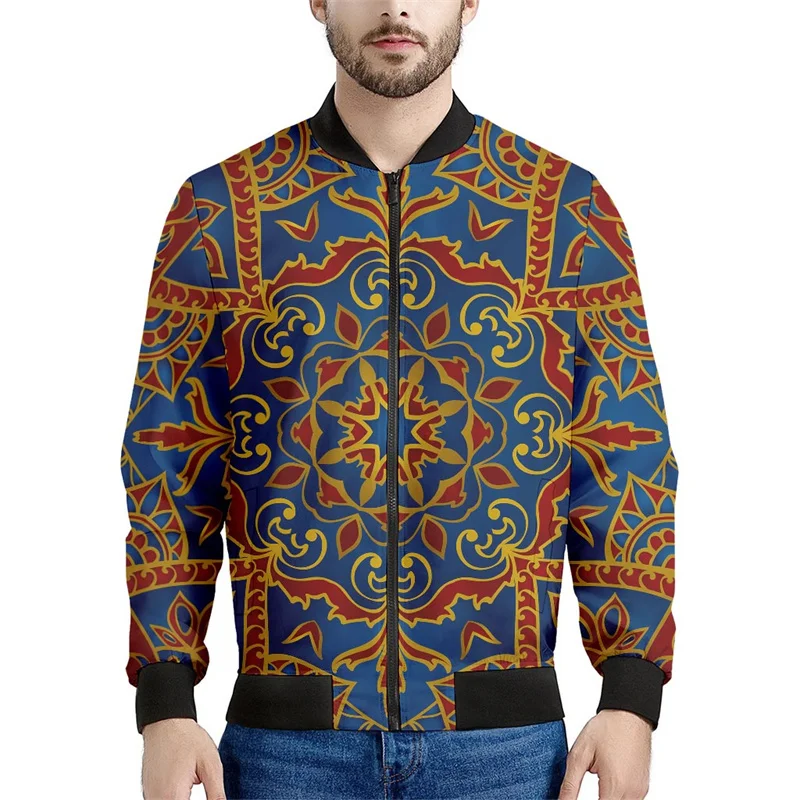 thumbnail image 1 of Chaqueta con cremallera con estampado floral bohemio vintage para hombre, sudaderas casuales de manga larga con estampado de flores en 3D, chaquetas, abrigos, blusas de calle, 1 of 5