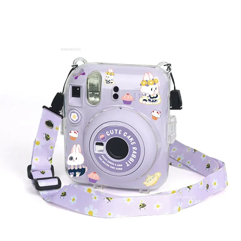 Fujifilm Instax Mini 12 투명 카메라 케이스 어깨 끈 보관 가방이있는 보호 운반 가방 커버
