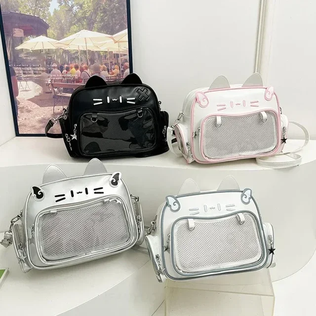 Sacs à dos de mode pour femmes, style Y2K, sac Ita chat Kawaii japonais, sacs à bandoulière en PU pour filles mignonnes, poche transparente, esthétique initiée 1