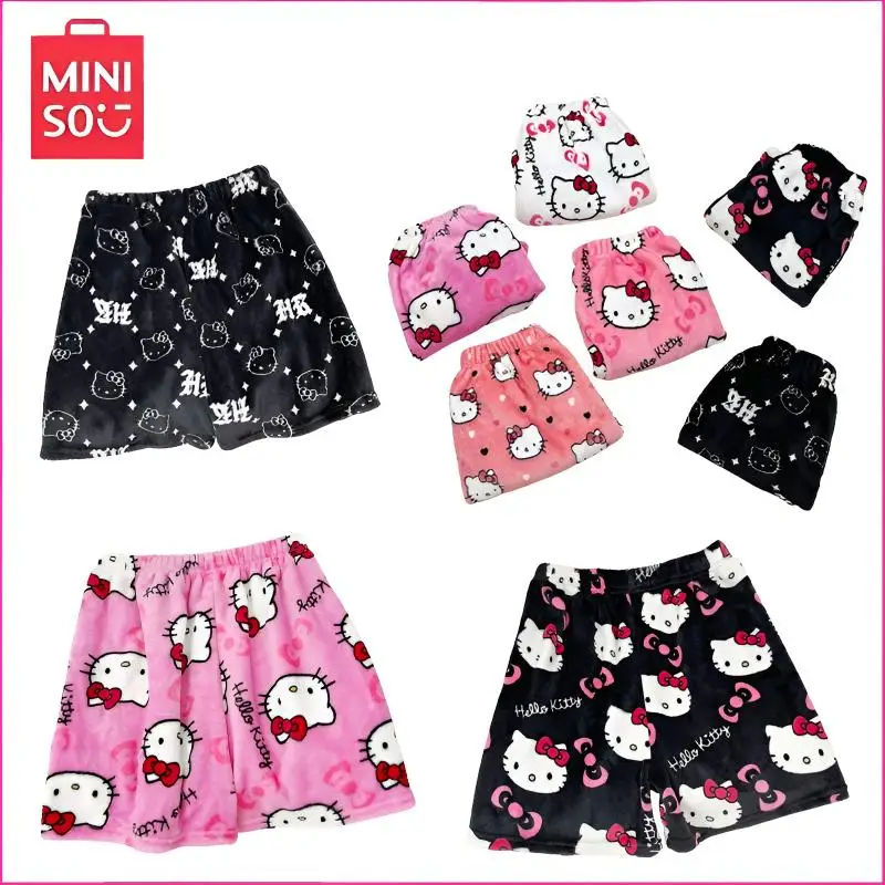 

Sanrio Hello Kitty Shorts Y2K Women Summer Elastic Waist High Waist Wide Leg Pants Women's Pajama Bottoms Flannel Woman Clothes