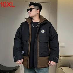 Winter Tidy Fat Plus Size Down Coat Men's Casual Hooded Thick and Warm White Duck Down Splice Coat 160kg 9xl 10xl