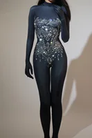 STOCK Sparkling Rhinestone Stretch Jumpsuit Women Sexy Club Evening Party Wear Drag Queen Singer Dancer Stage Perform Costume - Image 2