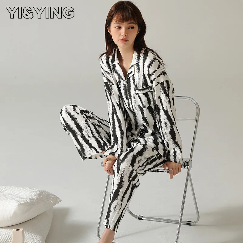 

[YI&YING] Pure Cotton Comfortable Pajamas for Women in Autumn and Winter, All Cotton Home Clothing Set for Women WAZC154