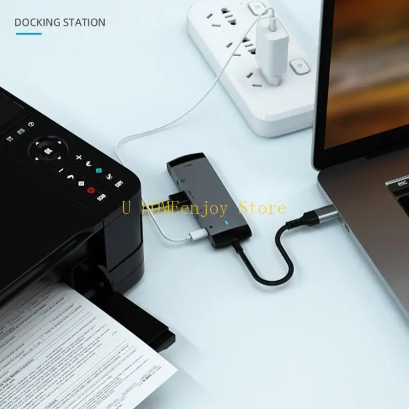 B0KF 5-in-1 유형 C 초고속 도킹 스테이션 USB USB 2.0/3.5mm 60W PD 충전 PC 노트북용 다중 데이터 전송 허브